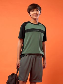 Technosport - Boys Green Colorblock Round Neck Sports T-Shirt