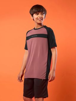 Technosport - Boys Mauve Colorblock Round Neck Sports T-Shirt
