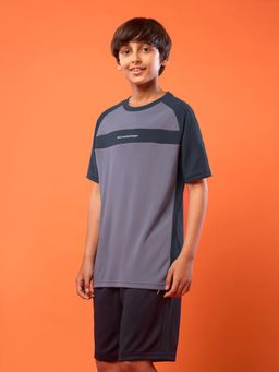 Technosport - Boys Putple Colorblock Round Neck Sports T-Shirt