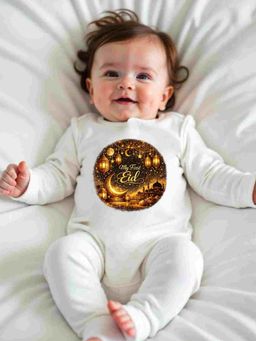 KNITROOT - Cotton Knit Eid Theme My First Eid Text Printed Romper - White