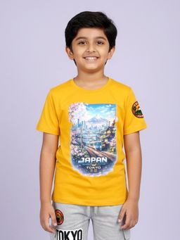 KiddoPanti - Boys Cotton Chest Printed Round Neck T-Shirt
