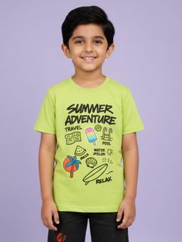 KiddoPanti - Boys Cotton Chest Printed Round Neck T-Shirt