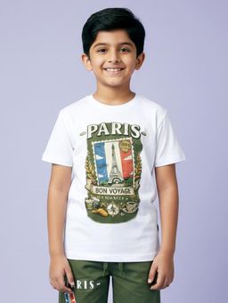 KiddoPanti - Boys Cotton Chest Printed Drop Shoulder Round Neck T-Shirt