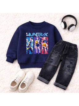 Googo Gaaga - Kids Girls Cotton Printed Full Sleeve Sweatshirt with Jeans
