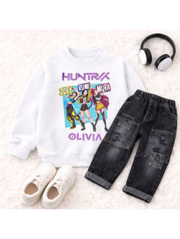 Googo Gaaga - Kids Girls Cotton Printed Full Sleeve Sweatshirt and Jeans