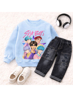 Googo Gaaga - Kids Boys Cotton Printed Full Sleeves Sweatshirt with Jeans Set