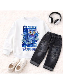 Googo Gaaga - Kids Boys Cotton Printed Full Sleeves Sweatshirt with Jeans Set