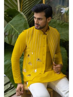 Runit Gupta - Marigold Lotus Yellow Embroidered Bundi