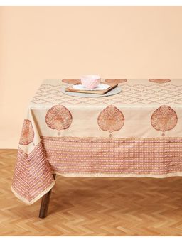 Fabindia - Orange Cotton Silk Arali Arali Table Cover (6 Seater)