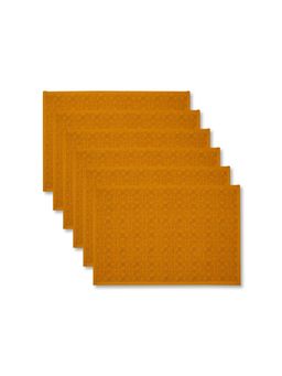 Fabindia - Mustard Cotton Embroidered Phulwari Mat (Pack of 6)