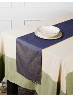 Fabindia - Blue Cotton Silk Blend Woven Runner Deeva - Small