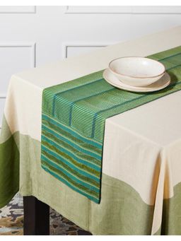 Fabindia - Green Cotton Silk Blend Woven Runner Deeva (Large)