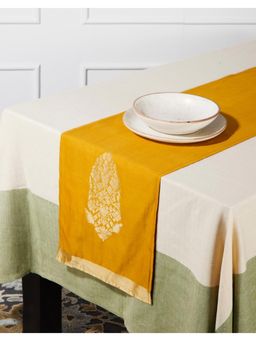 Fabindia - Yellow Cotton Silk Blend Woven Runner Deeva (Small)