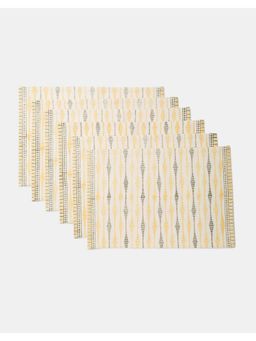 Fabindia - Yellow Cotton Printed Kusum Mat - (Pack of 6)