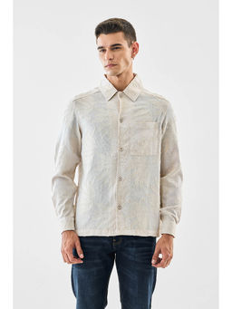 Snitch - Beige Textured Full Sleeves Boxy Casual Overshirt