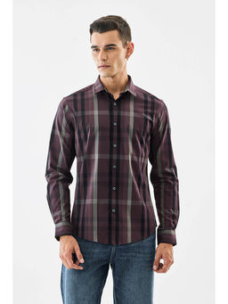 Snitch - Burgundy Plaid Full Sleeves Slim Casual Shirt
