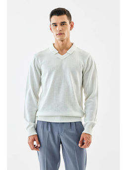 Snitch - White Full Sleeves Regular Casual Sweaters