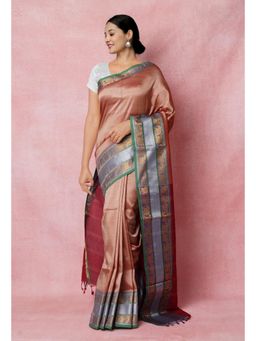 Unnati Silks - Rose Gold Pure Handloom Narayanpet Silk Saree UNM74391 with Unstitched Blouse