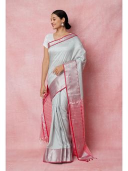 Unnati Silks - Grey Pure Handloom Mangalgiri Silk Saree UNM74333 with Unstitched Blouse