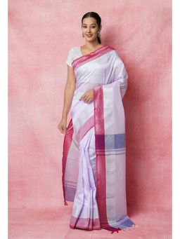 Unnati Silks - Lavender Purple Pure Handloom Chettinad Silk Saree UNM74366 with Unstitched Blouse
