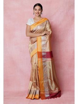 Unnati Silks - Rose Gold Pure Handloom Chettinad Silk Saree UNM74379 with Unstitched Blouse