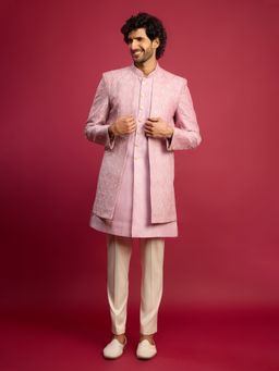 Vastramay - Purple Silk Blend Embroidered Sherwani With Pant
