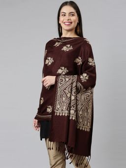 Pashmoda - Women Brown Aari Embroidered Shawl