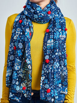 Chumbak - Classic Owl Pom-Pom Navy Blue Scarf