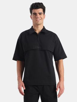 Jockey - MZ32 Men Microfiber Fabric Overzied Graphic Printed Polo T-Shirt-Black