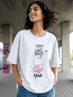 Bewakoof - Women's White Totally Koalified Graphic Printed Oversized T-shirt