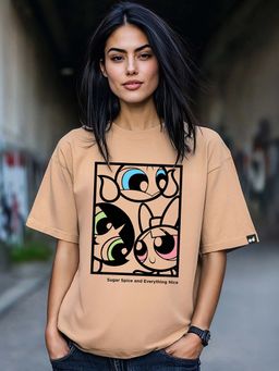 Bewakoof - Cartoon Network Women's Brown Sugar Spice Everything Nice Graphic Printed Oversized T-shirt