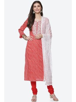 Biba - Red Cotton Unstitched Suit (Set of 3)