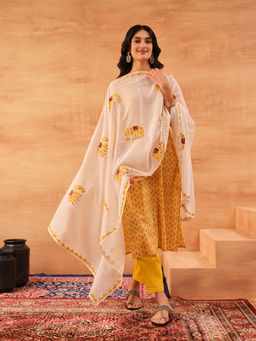ISHIN - Women Yellow Cotton Kurta with Pant & Dupatta