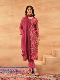 ISHIN - Women Purple Chinon Kurta with Pant & Dupatta