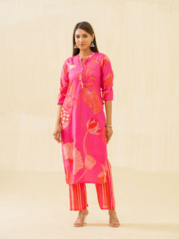 Suha - Pink Floral Printed Straight Kurta with Pant