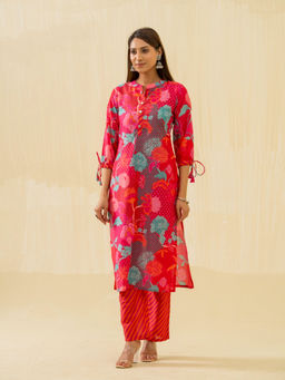Suha - Red Floral Printed Straight Kurta with Pant