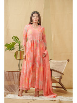 Suha - Orange Angarkha A-Line Kurta with Palazzo and Dupatta