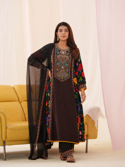 Suha - Women Black Embroidered Anarkali Kurta with Pant & Dupatta