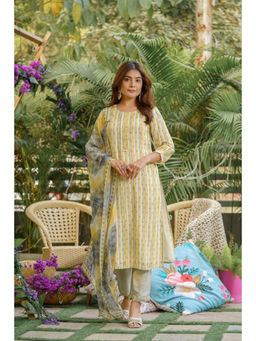 Suha - Yellow Colour Muslin Cotton Fabric Kurta With Pant & Dupatta