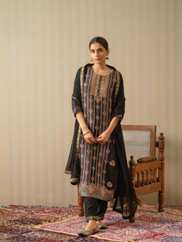 Suha - Dola Jacquard Black Colour Kurta With Pant & Dupatta