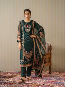 Suha - Organza Fabric Green Colour Kurta With Pant & Dupatta