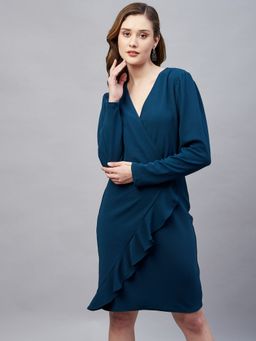 Carlton London - Women Casual Teal Colour Knee Length Solid Dress