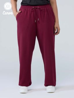 Twenty Dresses by Nykaa Fashion - Curve Wine Solid High Waist Joggers