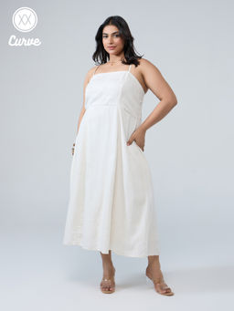 Twenty Dresses by Nykaa Fashion - Curve Cream Strappy Fit and Flare Midi Dress