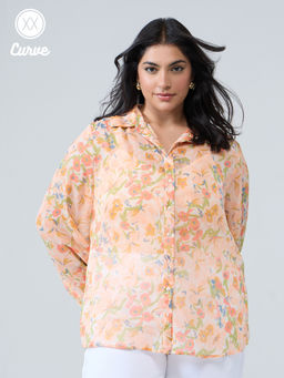 Twenty Dresses by Nykaa Fashion - Curve Peach Full Sleeves Gathered Back Shirt
