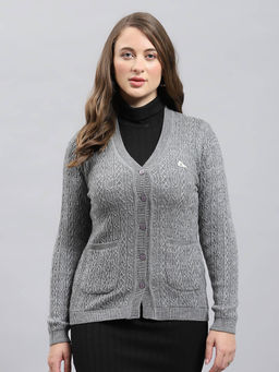 Monte Carlo - Women V-Neck Grey Cardigan