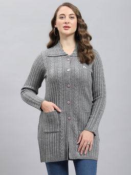 Monte Carlo - Women Collar Neck Grey Cardigan
