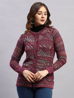 Monte Carlo - Women Round Neck Pink Cardigan