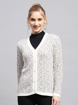 Monte Carlo - Women V-Neck White Cardigan