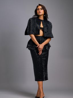 Deepika Arora - A Sleek Black Shimmer Embroidered Midi Skirt